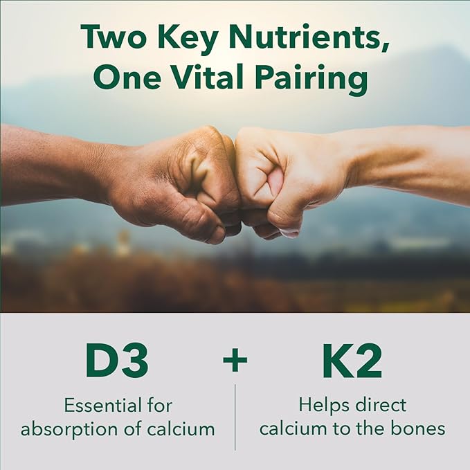 PlantFusion Organic Vegan Vitamin D3 + K2 5,000 IU, 50MCG – Vitamin D Sourced from Plant Based Lichen and Vitamin K2, for Immune Support and Bone Health - 60 Capsules