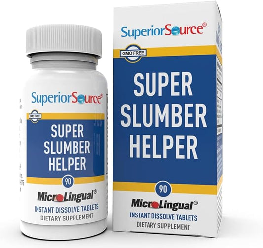 Superior Source Super Slumber Helper - Melatonin Supplement with L-Theanine & Chamomile Flower Powder - Supports Healthy & Natural Sleep with Valerian Root Powder & GABA - 90 Instant Dissolve Tablets
