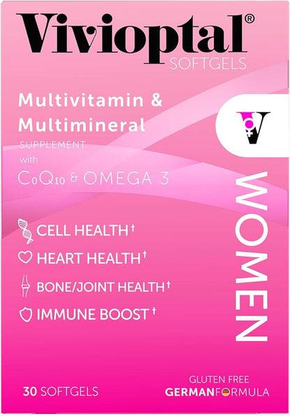 Vivioptal Women, 30 Capsules, CoQ10 & Omega-3, Multivitamin & Multimineral, Gluten Free, German Formula