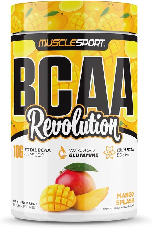 Musclesport BCAA Revolution Amino Acid Powder Supplement for Men & Women - Intra Workout Training Complex - Recovery Supplement (Mango Splash, 30 Servings)