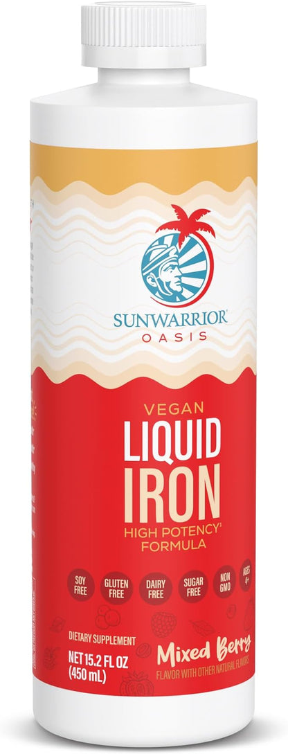 Iron Supplement for Women Vegan Liquid Iron Fast Absorbing Immune Support & Women’s Health Ferrous Bisglycinate Chelate Healthy Blood & Red Cells Stomach-Friendly High Potency 15.2 fl oz Mixed Berry
