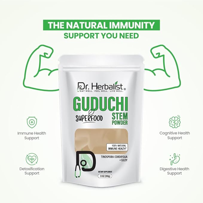 Dr. HERBALIST Guduchi Stem Powder (200g) Tinospora Cordifolia - Supports Detoxification & Immune Wellness
