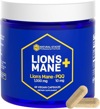 NATURAL STACKS CORDYCEPS + Lions Mane Mushroom Supplement Bundle - Supports Brain Energy and Memory* - 120 Mushroom Capsules