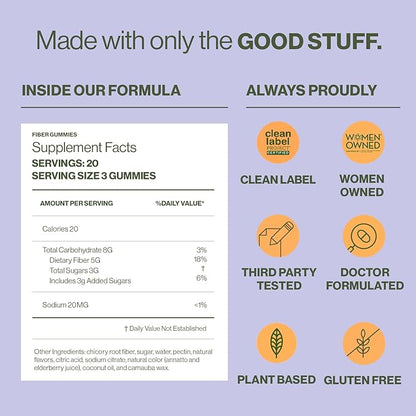 Hilma Prebiotic Fiber Gummies, Daily Fiber Supplement, Gummies for Adults, Supports Gut Health for Women and Promotes Regularity, Citrus and Berry Natural Flavor, FSA Eligible, 60 Count