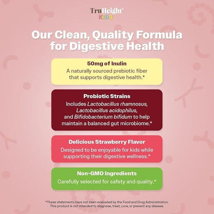 TruHeight Kids Prebiotic & Probiotic Gummies Ages 2+ (Strawberry Flavor) Toddlers & Kids All Natural Supplement for Digestive Health, Gut & Constipation Relief - Endorsed by Pediatricians Vitamins