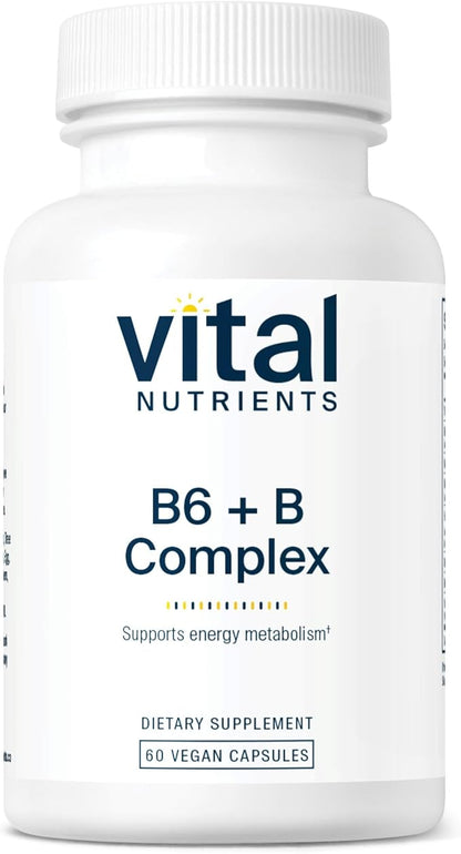 Vital Nutrients Vitamin B6 + B Complex | Vegan Methylated B Vitamins for Energy, Metabolism, Heart Health* | High-Potency Vitamin B6 for Menstrual Discomfort * | Gluten, Dairy, Soy Free | 60 Capsules