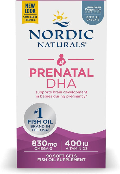 Nordic Naturals Pro Prenatal DHA, Unflavored - 830 mg Omega-3 + 400 IU Vitamin D3-90 Soft Gels - Supports Brain Development in Babies During Pregnancy & Lactation - Non-GMO - 45 Servings