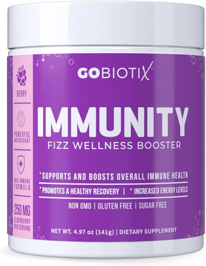 GOBIOTIX Vitamin C - Immune Defense Support Supplement - Immunity Powder Wellness Booster - Vegan Superfood - Elderberry, Turmeric, B12 Vitamin Supplement, Non-GMO and Sugar Free (Berry)