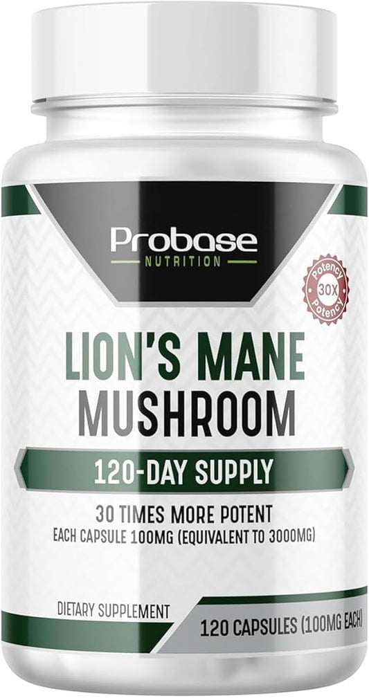 Lions Mane Supplement Capsules 30x Potency Extract Mushroom Supplement 4 Month Supply 120 Count