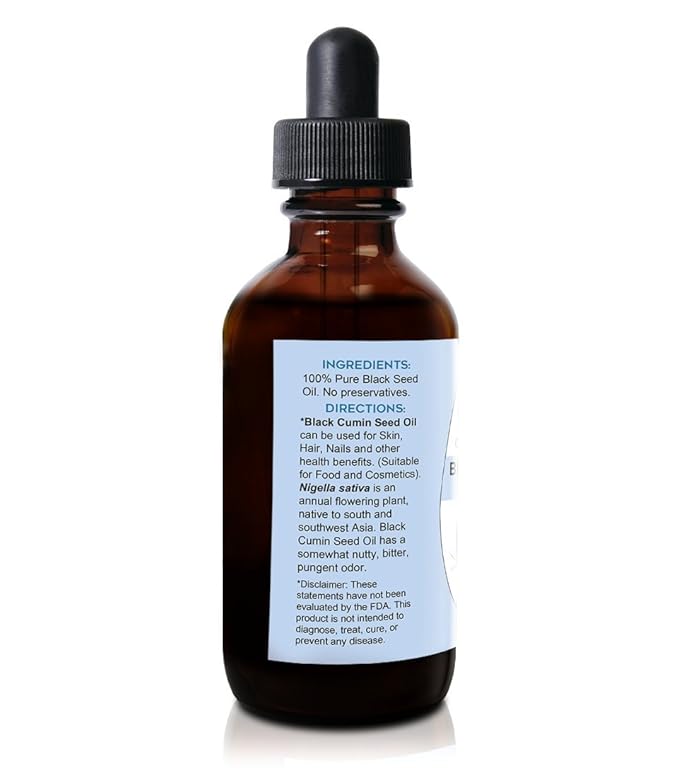 Black Seed Oil 4 oz, 100% Natural Organic, Cold Pressed Black Seed Oil - Pure Nigella Sativa Black Seed Oil Liquid for Hair, Skin and Health