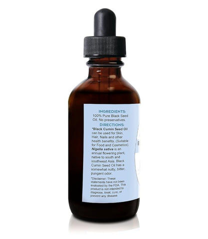 Black Seed Oil 4 oz, 100% Natural Organic, Cold Pressed Black Seed Oil - Pure Nigella Sativa Black Seed Oil Liquid for Hair, Skin and Health