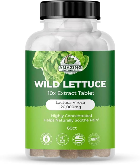 Wild Lettuce Extract Tablets 10X (60 Tablets) 2,000MG Each | Lactuca Virosa | Sleep Support | Helps Naturally Soothe Pain - 60 Count