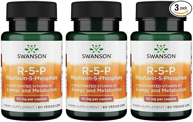 Swanson R-5-P (Riboflavin-5-Phosphate) - Vitamin B2 Supplement Promoting Energy, Metabolism & Vision Health - Natural Wellness Formula - (60 Capsules) (3 Pack)