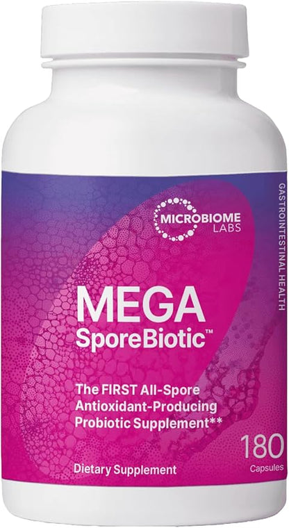 Microbiome Labs MegaSporeBiotic Probiotics for Women & Men - Spore Based Probiotics for Digestive Health - Shelf Stable & Travel-Friendly (180 Capsules)