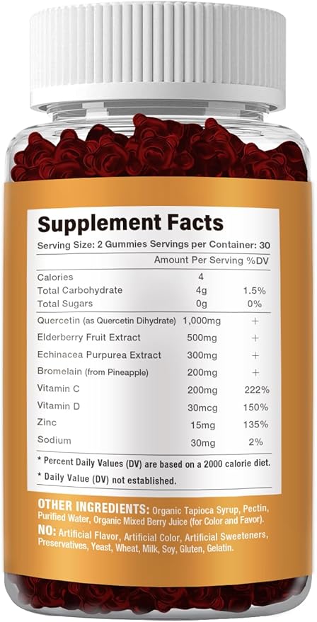 Quercetin - Quercetin with Bromelain, Zinc & Vitamin C - Quercetin 1000mg Supplement for Immune System Support - Pure Quercetin for Kids and Adults - Non-GMO 60 Count Quercetin
