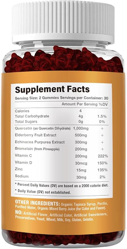 Quercetin - Quercetin with Bromelain, Zinc & Vitamin C - Quercetin 1000mg Supplement for Immune System Support - Pure Quercetin for Kids and Adults - Non-GMO 60 Count Quercetin