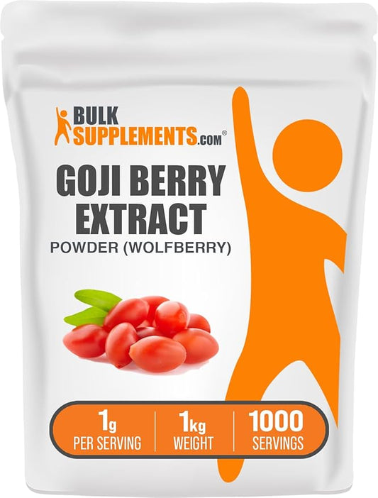 BulkSupplements.com Wolfberry Extract Powder - Goji Berry Supplements, Goji Berry Extract, Herbal Supplement, Gluten Free, 1000mg per Serving, 1kg (2.2 lbs) (Pack of 1)