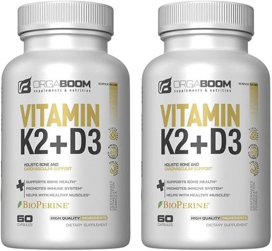Vitamin D3 K2 Calcium Supplement - Vitamin D 5000 IU + Vitamin K2 MK7 100 mcg, Bone Strength & Heart Health Supplements for Women & Men, D3K2 Teeth Vitamins with Bioperine (60 Count (Pack of 2))