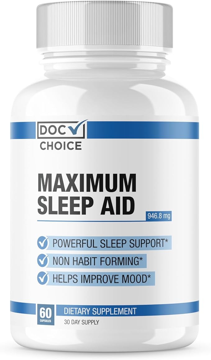 Maximum Sleep Aid | Highly Dosed Non-Habit Forming Sleep Aid for Adults | Mood, Sleep, Restfulness Support | 18 Research Backed Ingredients | Melatonin, Magnesium, GABA, Ashwagandha & More - 60 Caps