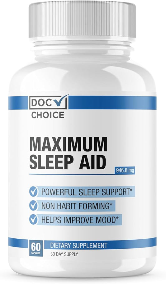 Maximum Sleep Aid | Highly Dosed Non-Habit Forming Sleep Aid for Adults | Mood, Sleep, Restfulness Support | 18 Research Backed Ingredients | Melatonin, Magnesium, GABA, Ashwagandha & More - 60 Caps