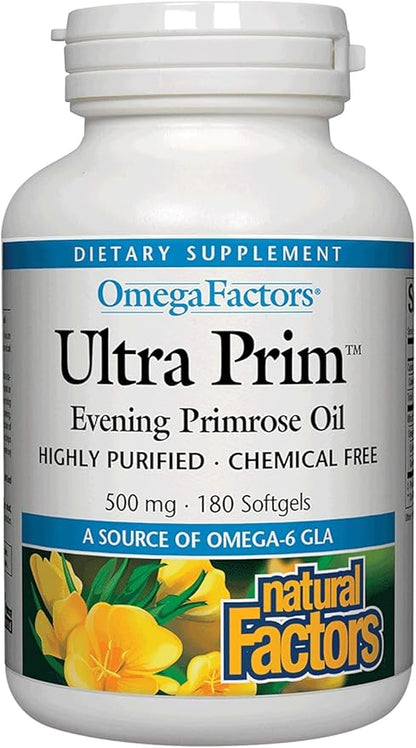 Natural Factors Omega Factors, Ultra Prim Evening Primrose Oil, 500 mg, 180 Softgels