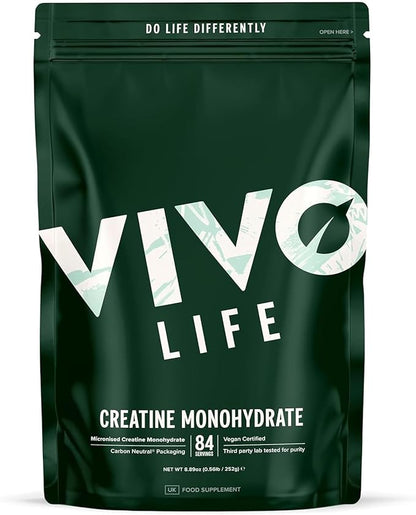 Vivo Life - Creatine Monohydrate Powder Micronised - Vegan, Unflavoured (8.8 oz, 84 Servings)
