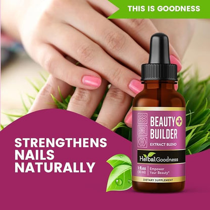 Herbal Goodness Beauty Builder 1oz - Collagen for Women with Biotin & Hyaluronic Acid - Hair Growth, Skin Hydration, Nail Support, Anti-Aging Beauty Booster - Includes Marigold & Guava Leaf