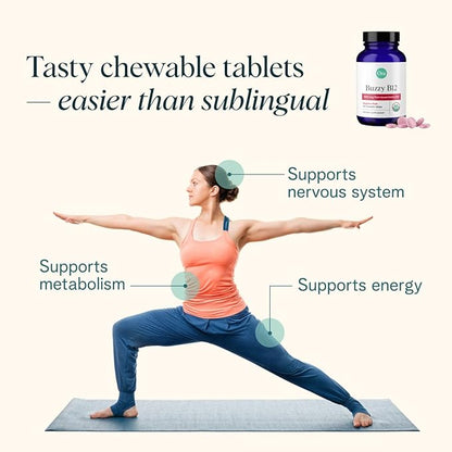 Ora Organic Vitamin B12 1500mcg - Plant-Based methylcobalamin for Adults - Natural Stimulant-Free Energy, Raspberry Flavor chewable Tablets, no Added Sugar - 30 Tablets