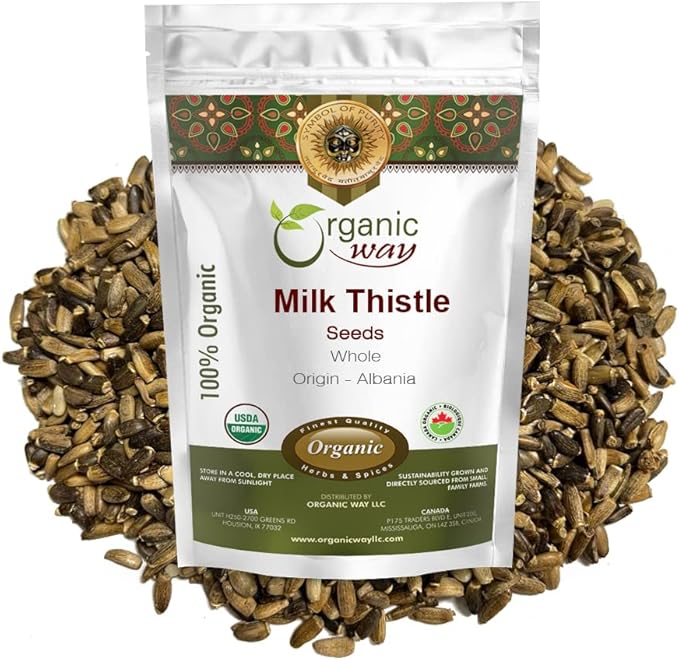 Organic Way Whole Milk Thistle Seeds (Silybum marianum) - European Wild-Harvest, Organic & Kosher Certified, Vegan, Non GMO & Gluten Free, USDA Certified, Origin - Albania (16 Oz)