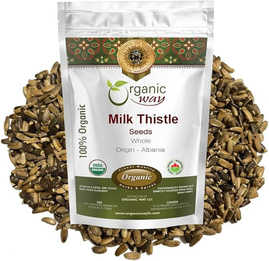 Organic Way Whole Milk Thistle Seeds (Silybum marianum) - European Wild-Harvest, Organic & Kosher Certified, Vegan, Non GMO & Gluten Free, USDA Certified, Origin - Albania (16 Oz)