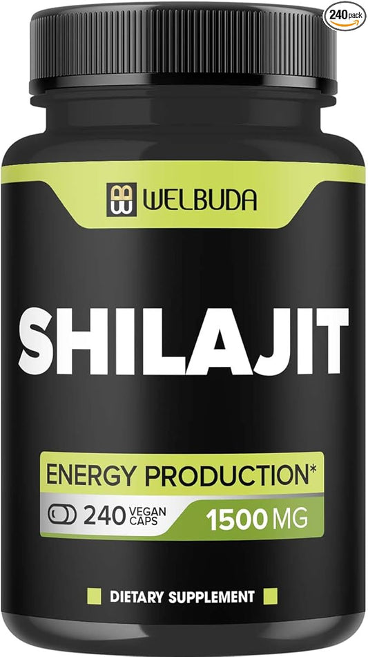 1500mg Shilajit Capsules Extract 5:1 - Immune System, Energy Production, Brain Health & Overall Well-Being Support - 240 Capsules