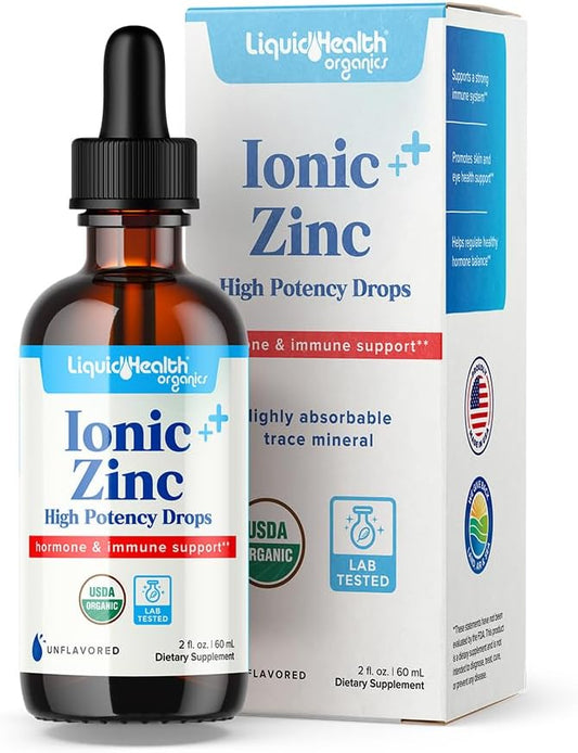 LIQUIDHEALTH USDA Organic Ionic Zinc High Potency Drops - Trace Mineral Liquid Vitamin Supplement for Adults & Kids - Immune & Digestive Support, Skin & Wound Health - USA Made, Vegan, Non-GMO (2 oz)