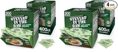 Stevia In The Raw, Plant Based Zero Calorie Sweetener, Sugar Substitute, Sugar-Free Sweetener for Coffee, Hot & Cold Drinks, Suitable For Diabetics, Vegan, Gluten-Free, 200 Count Packets (Pack of 2)