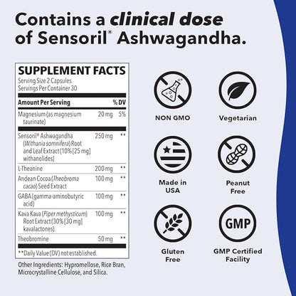 Anxie-T Plus - Extra Strength Stress Relief Supplement - Supports Mood & Mental Focus - Feel Calm and Relaxed - Eases Tension & Nervousness - Ashwagandha, Kava Kava, GABA & L-Theanine - 60 Capsules