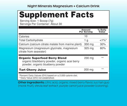 wholier Magnesium Glycinate, Tart Cherry Juice, Chelated Calcium. Calming Nighttime Drink. Natural Support for Sleep, Stress + Relaxation. Night Minerals. (30 Servings)