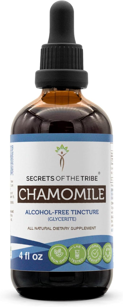 Secrets of the Tribe Chamomile Tincture Alcohol-Free Extract, Chamomile Matricaria Recutita Healthy Digestion/Soothing and Calming Properties 4 OZ
