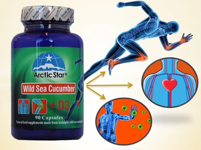 Arctic Star - Sea Cucumber with Vitamin D3 Capsules, Pure Icelandic Wild Caught Sea Cucumber Extract & D3 Supplement Pills - Cucumaria Frondosa 北极星海参+D3胶囊 (90 Capsules, 400mg) 1Bottle