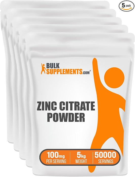 BulkSupplements.com Zinc Citrate Powder - Zinc Supplements, Zinc 30mg, Zinc Powder - Pure Zinc Citrate, for Immune Support - Gluten Free, 100mg per Serving, 5kg (11 lbs)
