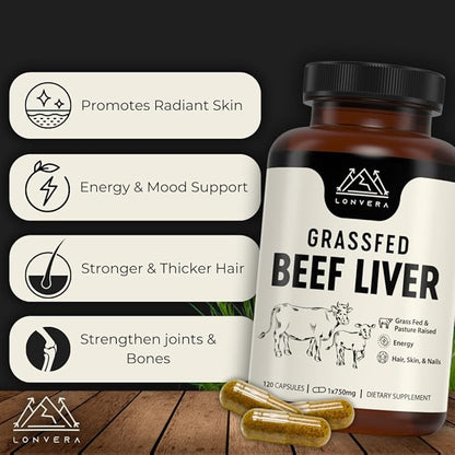 Grass Fed Beef Liver Capsules | Dessicated Liver Supplement | Freeze Dried Liver Pills | 30 Servings | 3000 mg | 120 Count