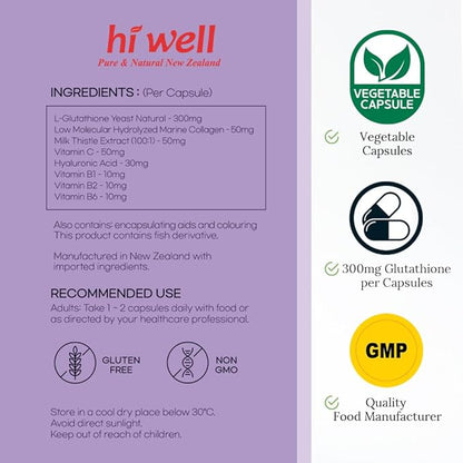 Hi Well Premium Glutathione with Marine Collagen 90 Vegetable Capsule