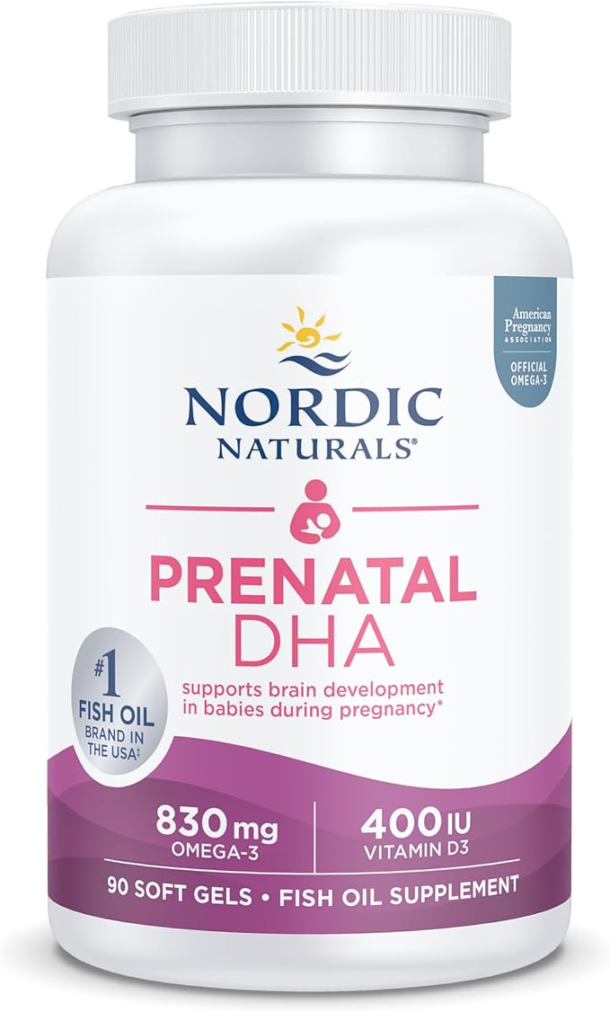 Nordic Naturals Pro Prenatal DHA, Unflavored - 830 mg Omega-3 + 400 IU Vitamin D3-90 Soft Gels - Supports Brain Development in Babies During Pregnancy & Lactation - Non-GMO - 45 Servings