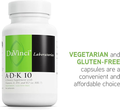 DAVINCI Labs ADK 10 - Helps Support Bone, Heart & Immune Health* - Dietary Supplement with Vitamins A, D3 & K2 (as MK-7) - Vegetarian, Gluten Free & Soy Free - 90 Capsules