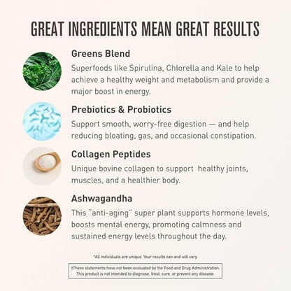 Morning Kick, Zero Sugar Greens Superfood Powder Supplement with Ashwaganda, Collagen, Probiotics, Debloat Drink, 30 Servings (Strawberry Lemonade) by Chuck Norris