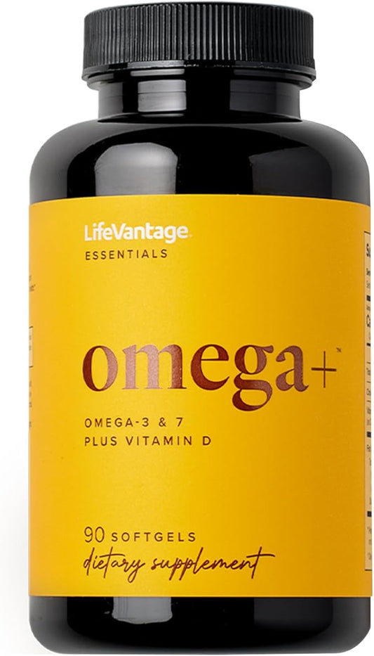LifeVantage - Omega+ - Supplement 3-in-1 Blend of Omega-7, Vitamin D and Omega-3 - for Brain, Cardiovascular, Skin Health and Immunity - 90 Softgels
