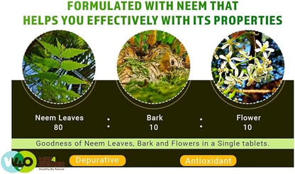 Neem Triple Complex - High-Potency Azadirachta Indica Tablets, Neem Leaves, Bark, Flowers in Ratio (80:10:10) - 300 Tablets, 150 Serving, 1000 Mg (1 Pack)