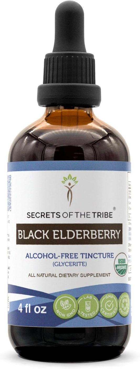 Black Elderberry USDA Organic Tincture | Alcohol-FREE Extract, High-Potency Herbal Drops, Immune System Health | Made from 100% Certified Organic Black Elderberry (Sambucus Nigra) 4 oz