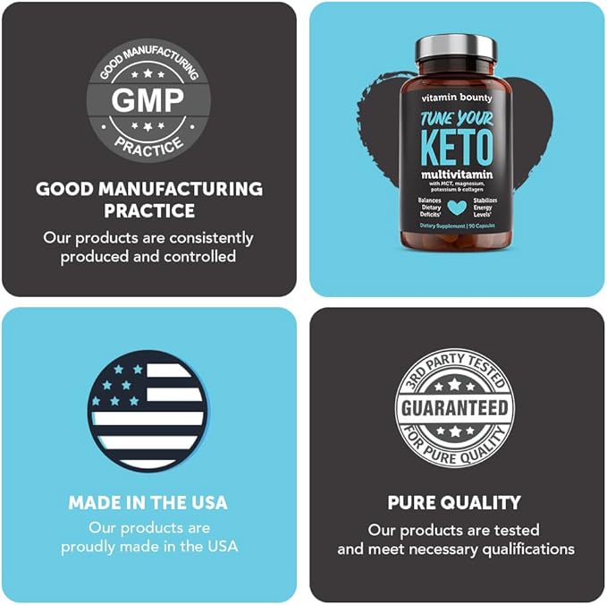 Vitamin Bounty Tune Your Keto Multivitamin – Keto-Specific Nutritional Support with Magnesium, Potassium, and MCT for Energy, Cramp Relief, and Nutrient Optimization, GLP-1 Support - 90 Capsules