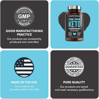 Vitamin Bounty Tune Your Keto Multivitamin – Keto-Specific Nutritional Support with Magnesium, Potassium, and MCT for Energy, Cramp Relief, and Nutrient Optimization, GLP-1 Support - 90 Capsules