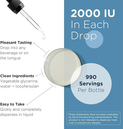 Designs for Health Hi-Po Emulsi Vitamin D Drops - Liquid Vitamin D 2000 IU, Highly Concentrated Vitamin D3 - Bone Health + Immune Support Supplement - 2000 IU Per Drop (1000 Servings / 1 Ounce)