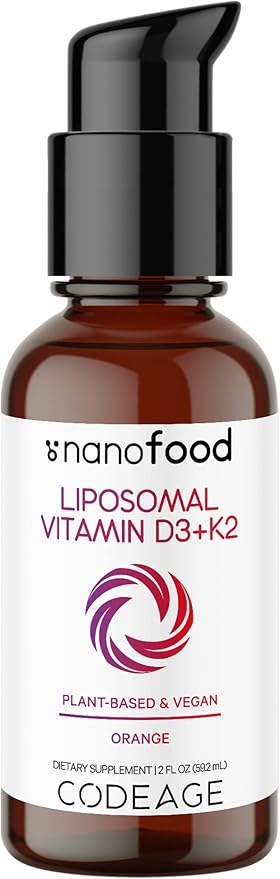 Codeage Liquid Vitamin D3 K2 Supplement, Liposomal Vitamin D Cholecalciferol, Menaquinone MK-7, Liquid Vitamin K - Vegan & Non-GMO - No Sugar - 2 fl oz